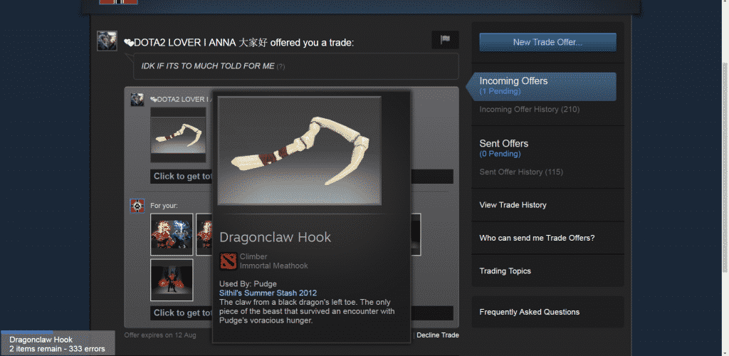 Item em jogo Dragonclaw Hook na Steam ajudava a enganar e roubar jogadores de Dota 2 3